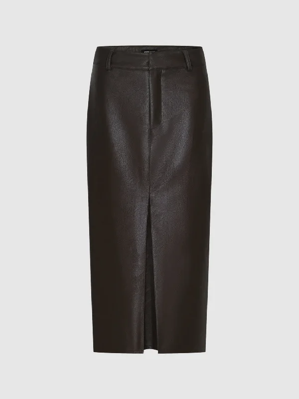 Midi Leather Straight Skirts