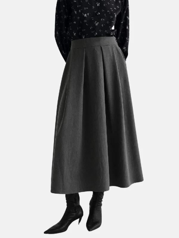 Noa Pleated Long Skirt Gray