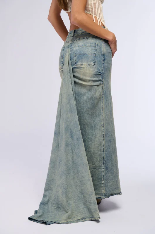 OH THE DRAMA DENIM MAXI SKIRT WITH TRAIN