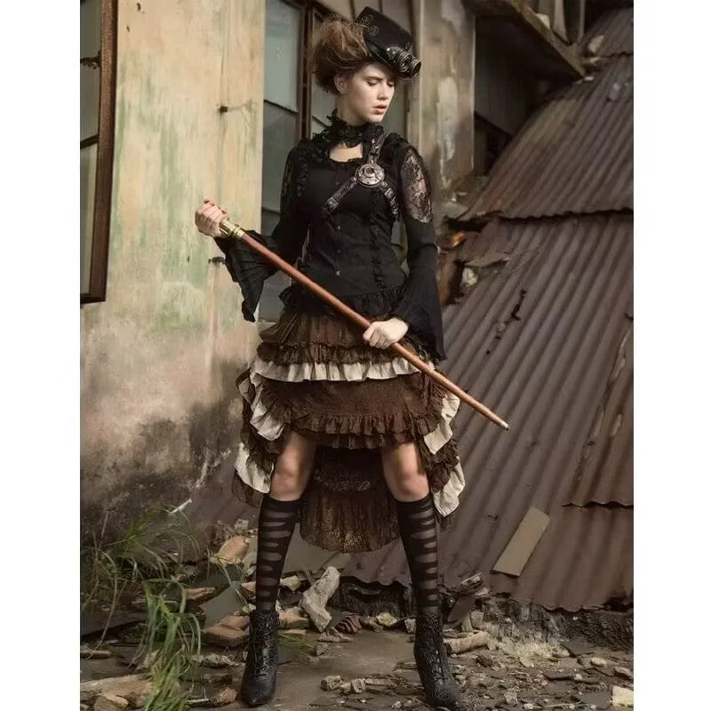 Steampunk Skirt with waist pouch Brown