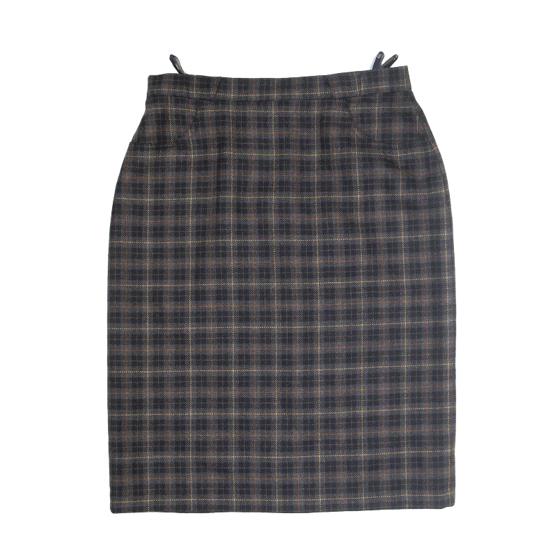 YOUR SIXTH SENSE Midi A-Line Skirt Grey 90s Wool Check Womens UK 16